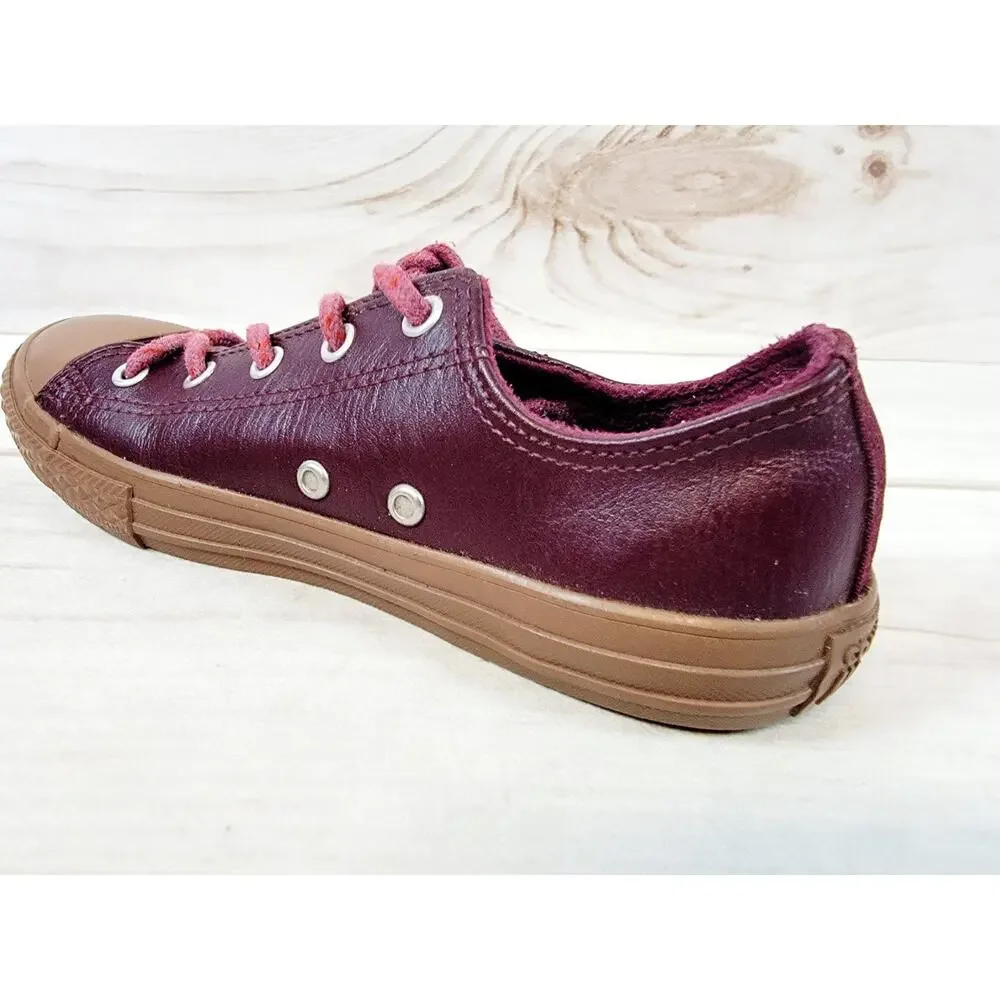 Converse Chuck Taylor All Star Ox Fashion Leather Sneakers Youth Size 3 Burgandy